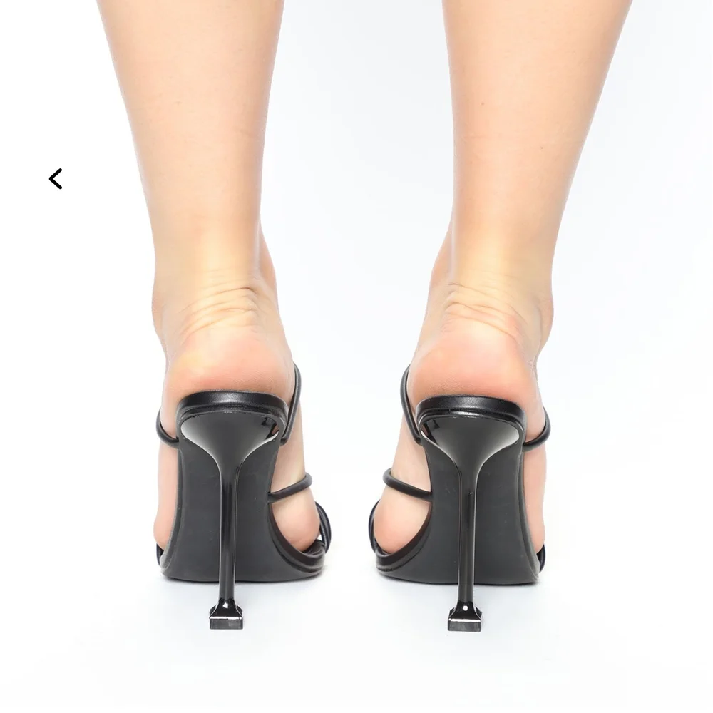 Fashion Nova Black Strappy Heels with Metallic Stiletto - Picture 4 of 6